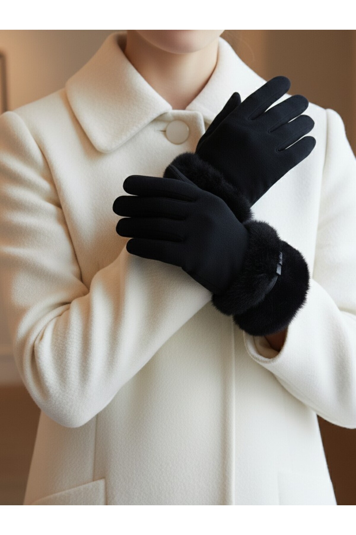 Algitsin O L A Kadın Dışı Kaşmir Içi Kürklü Dokunmatik Uyumlu Standart Beden Eldiven