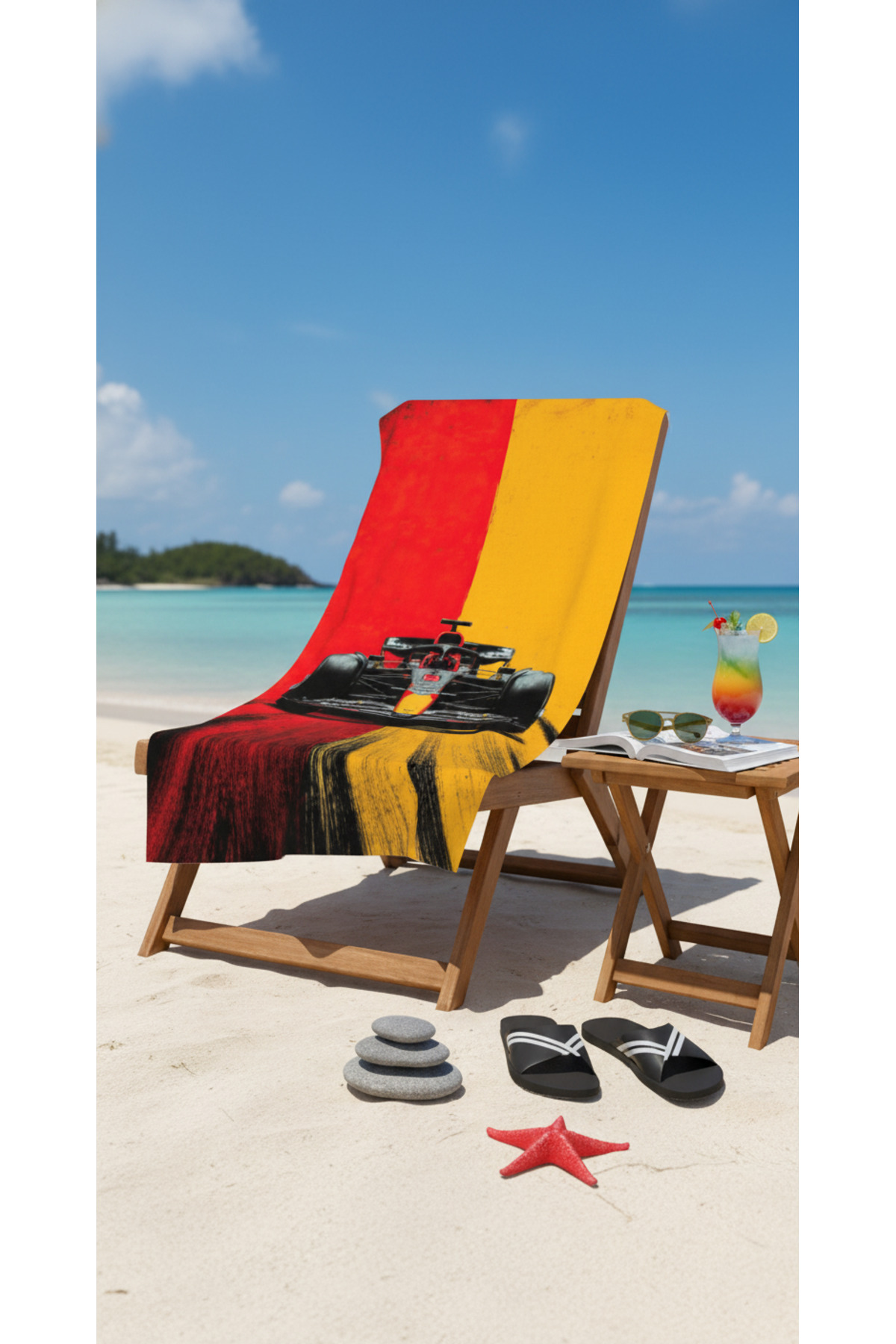 BETHA F1 ARAÇ DESENLİ Pamuk Plaj Havlusu – Desenli Tasarım – 75x150 cm