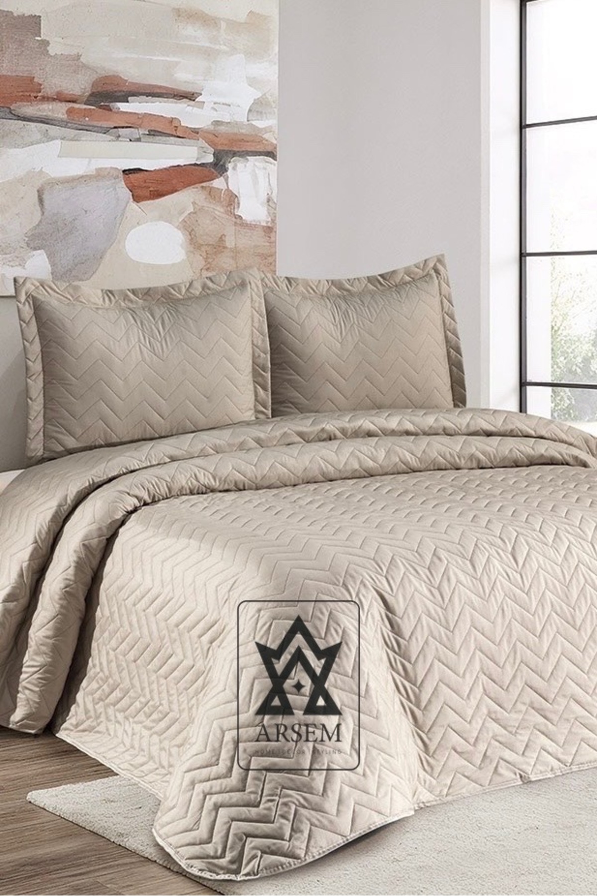Emily Cappuccino Double Quilted Bedspread From Embroidered Manufacturer
