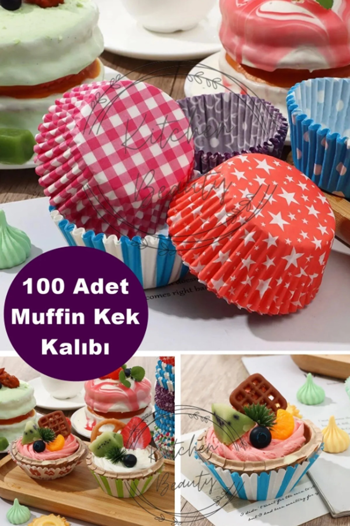 Kitchen Live 100 Adet Puantiyeli Kağıt Kek Kapsülü Muffin Cupcake Kek Kapsülü 100'lü Kağıt Kek Kalıbı