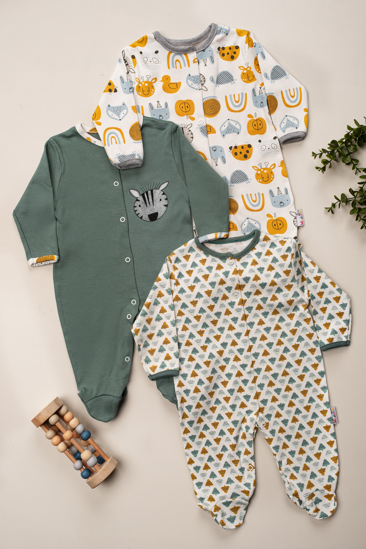 ENİA BABY Desenli Unisex 3 Lü Bebek Tulum Seti fotoğrafı 2 (önizleme)