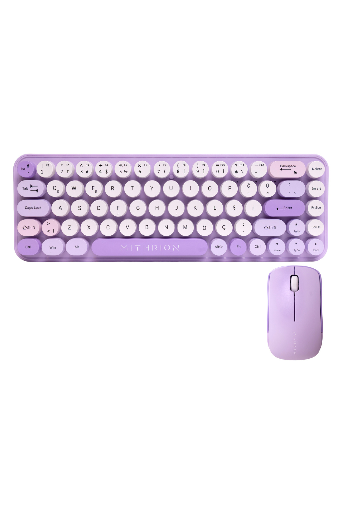 Mithrion Retro Pastel Renkli Kablosuz Klavye ve Mouse Seti - Türkçe Q Klavye