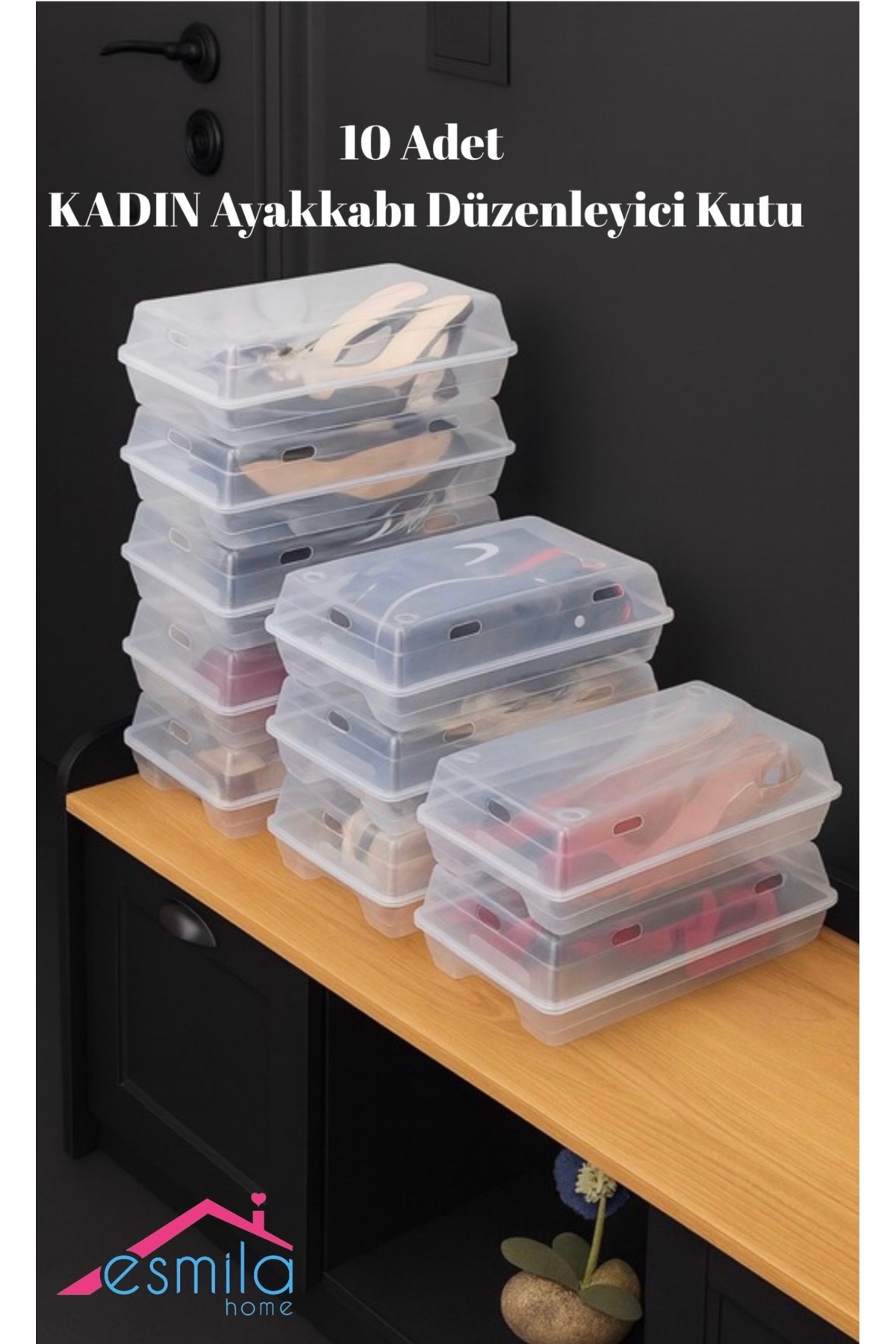 ESMİLA 10 Adet Kadın Ayakkabı Düzenleyici Ayakkabı Kutusu Organizer Şeffaf