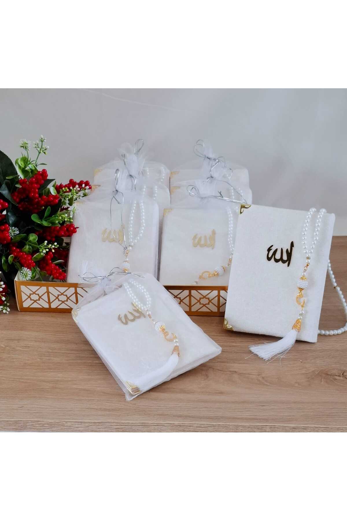 Hira Design 10 Velvet Coated Yasin-i Şerif and Rosary Set Mevlit Books (with TULLE POUCH)