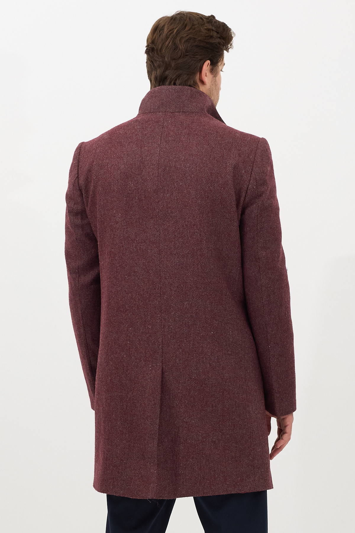 Frappoli Liberto Erkek Bordo Şal Yaka Slim Fit Kaşe Kaban görsel 8