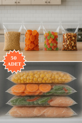 Plas+Plus Kilitli Şeffaf Saklama Torbası Buzdolabı Gıda Çerez Bakliyat Kına H...