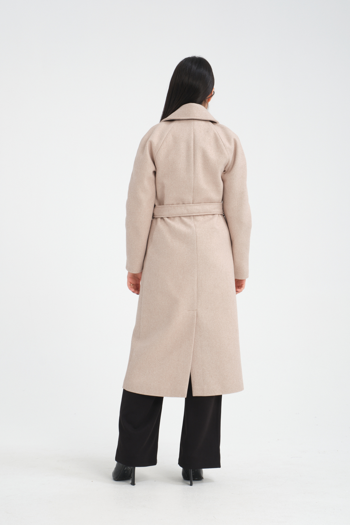 Soydan Güner  Oversize Kruvaze Reglan Kol Ara Boy (120 CM) Kaban Bej 1280 - Görsel 6