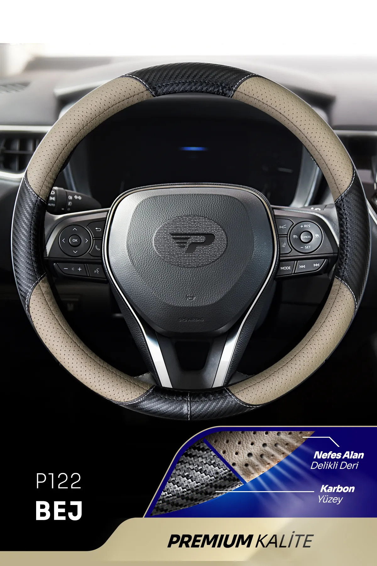 Panda Kılıf PANDA OTO DİREKSİYON KILIFI - DELİKLİ DERİ / KARBON YÜZEY