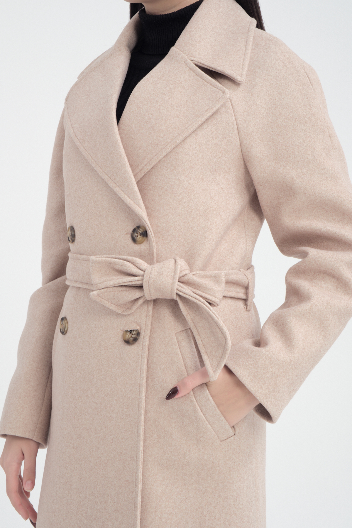 Soydan Güner  Oversize Kruvaze Reglan Kol Ara Boy (120 CM) Kaban Bej 1280 - Görsel 7