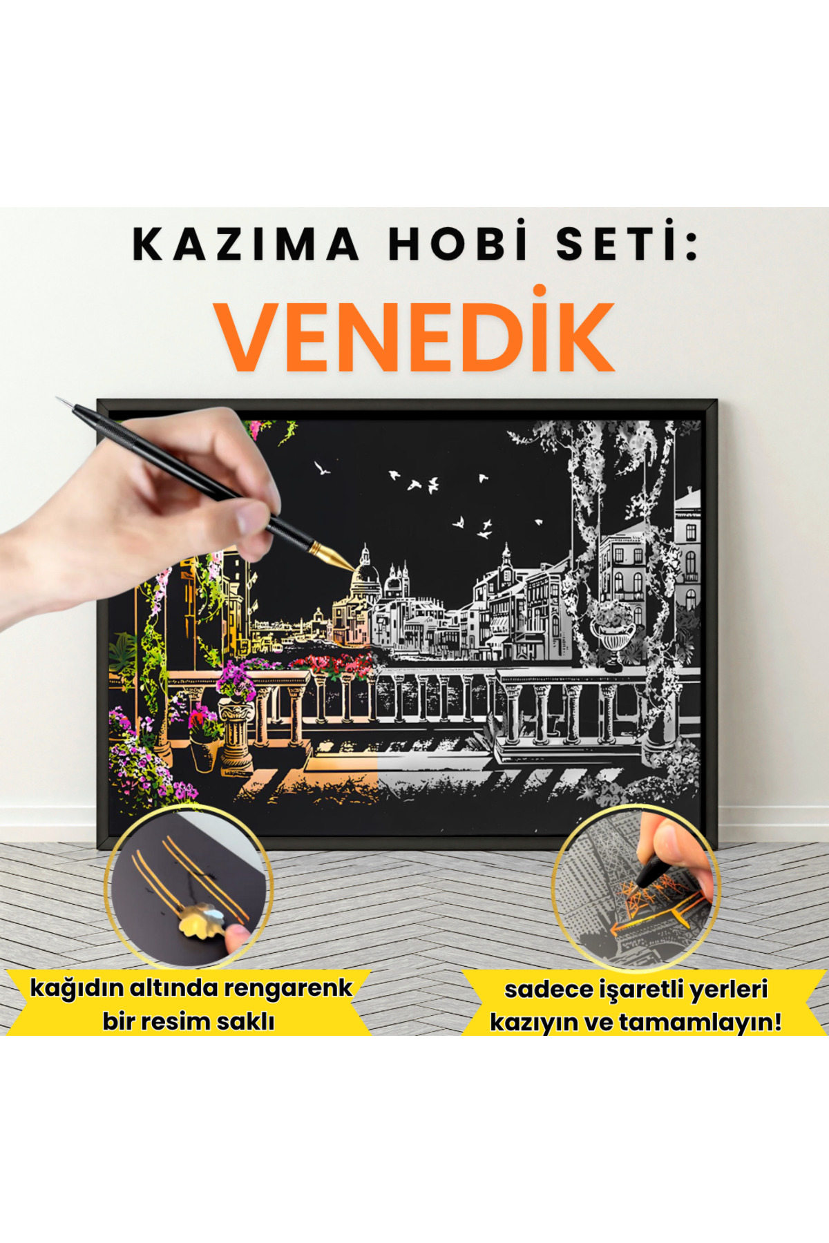 minyaturia Kazıyarak Çizim Hobi Seti – Kazıma Kalemi ve Ekstra