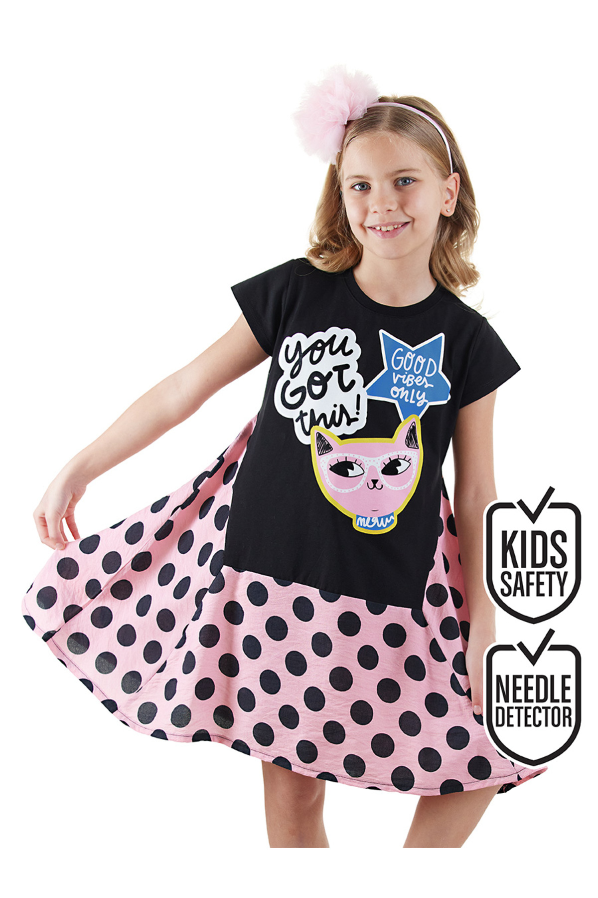 Denokids Havalı Kedi Kız Çocuk Elbise