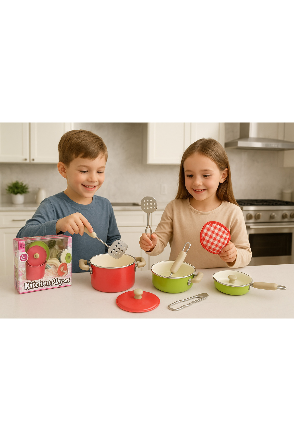 cayenna Renkli Çelik Tencere Ve Tava Aksesuar Seti 8 Parça Metalik Oyuncak Mutfak Aksesuarları