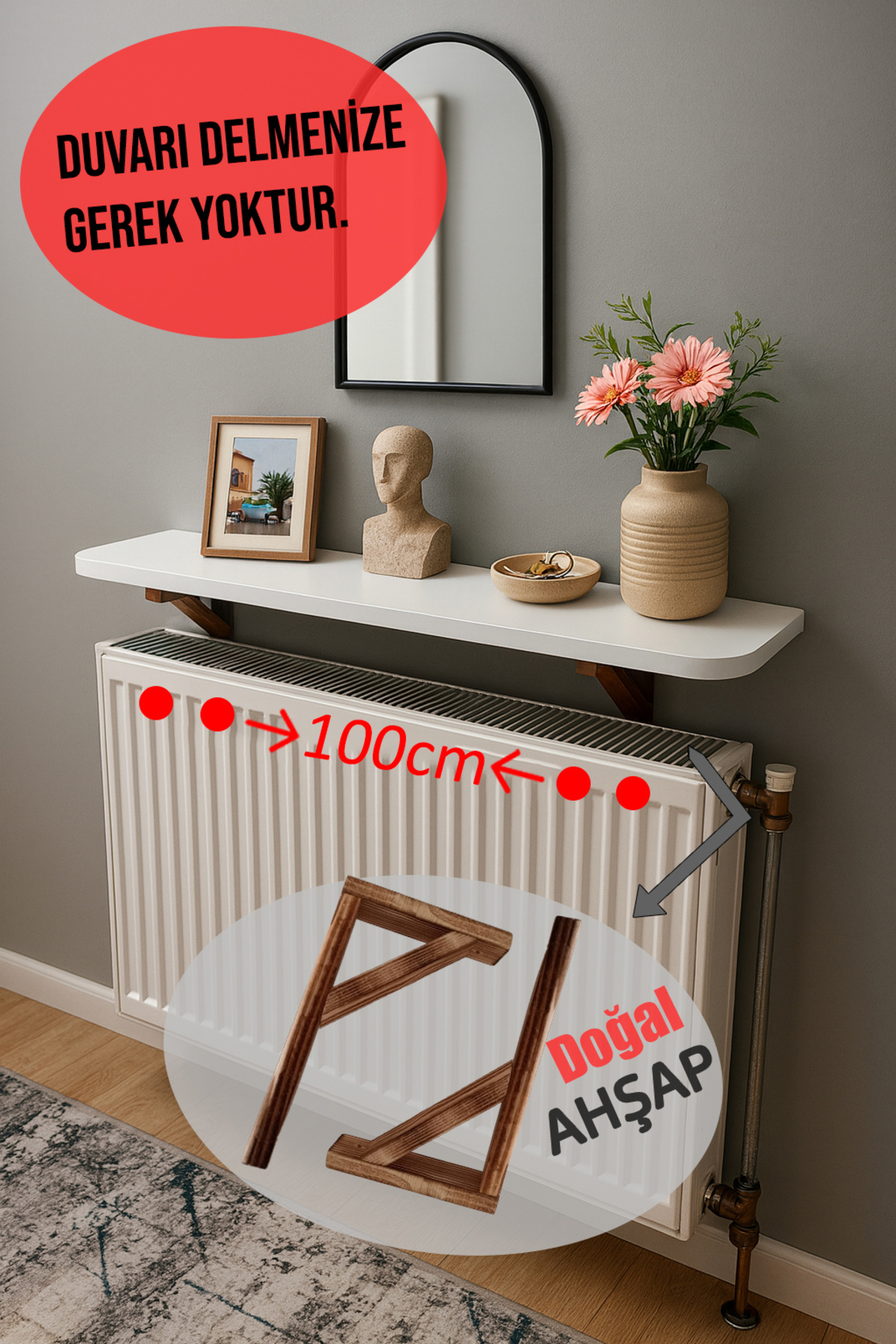 Zümra Ahşap Beyaz Renk Petek Üstü Raf