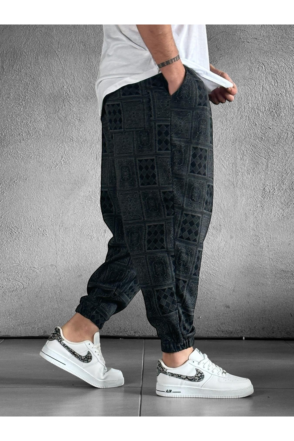COCOPELLI Erkek Gri Poker Desenli Pileli Şalvar Pantolon COC2123 görsel 3