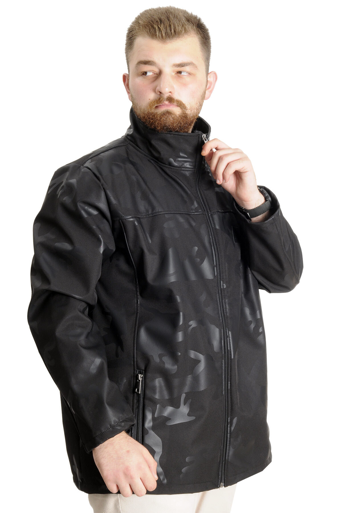 ModeXL Mode XL Büyük Beden Erkek Waterproof Softshell 23232 Siyah görsel 3