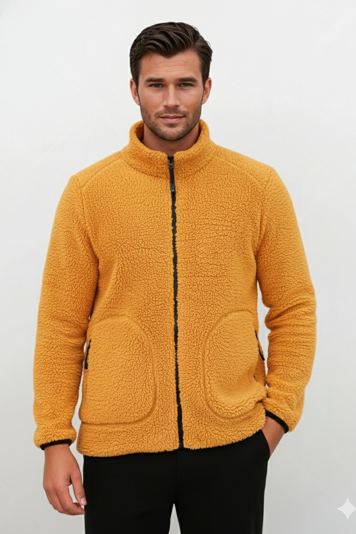 Softshell Yünlü Peluş Kürklü Kuzu Welsoft Ceket Kemik Fermuarlı 3 Cepli Detaylı (Tam Beden) — نارنجی KUZU-WELSOFT-CEKET — تصویر 6 از 8