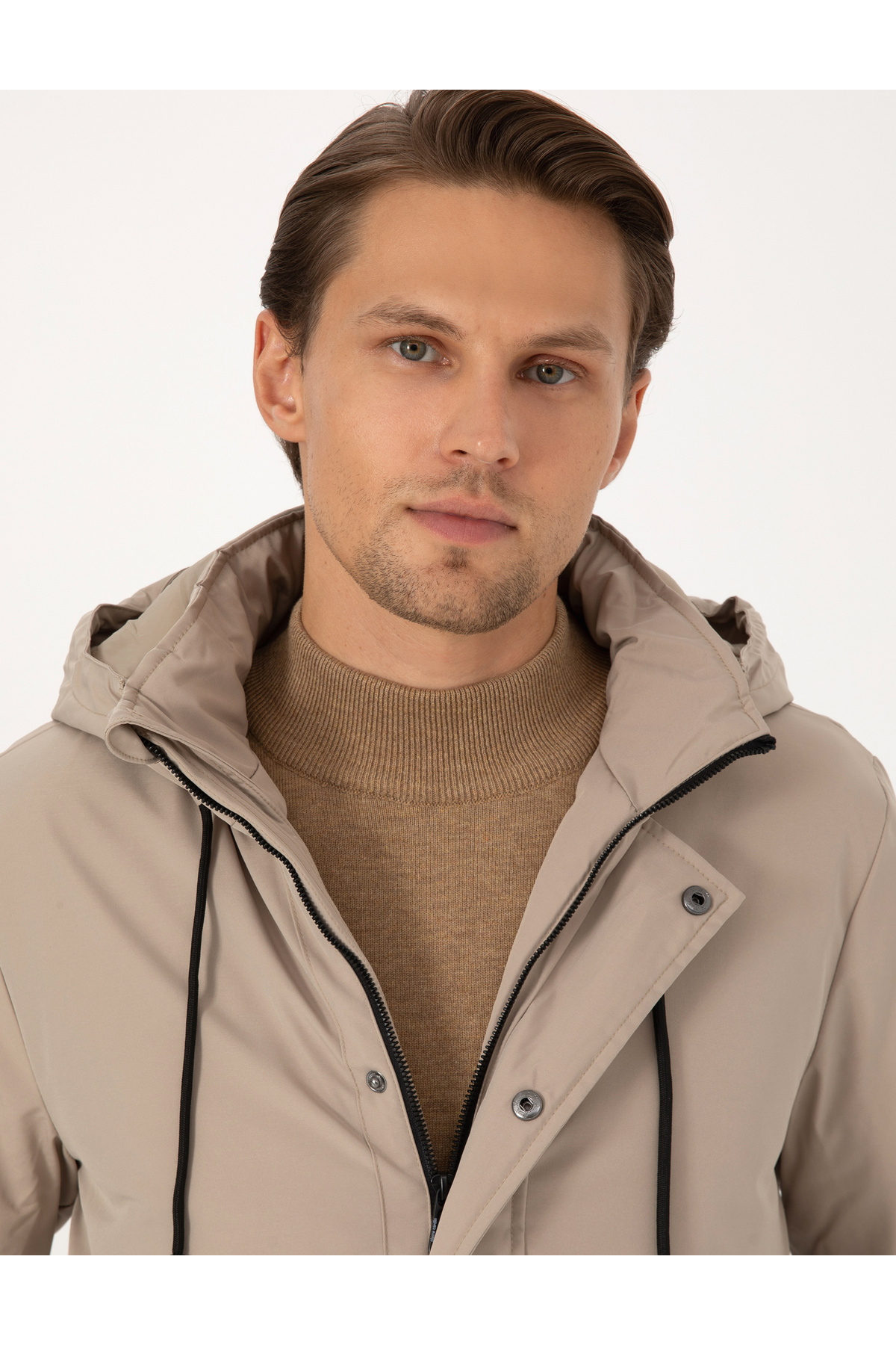 Pierre Cardin  Bej Kapüşonlu Mont 50313983-VR011 - Görsel 2