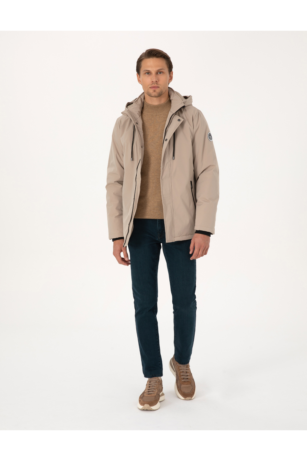 Pierre Cardin  Bej Kapüşonlu Mont 50313983-VR011 - Görsel 4