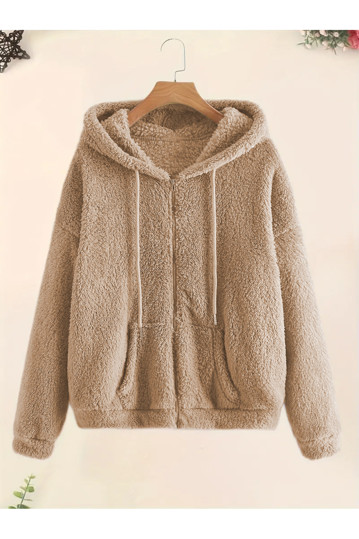 LG LAGULER Tam Fermuarlı Ceket,Eğimli Cep Peluş Hoodie, Günlük Uzun Kollu Hoodies