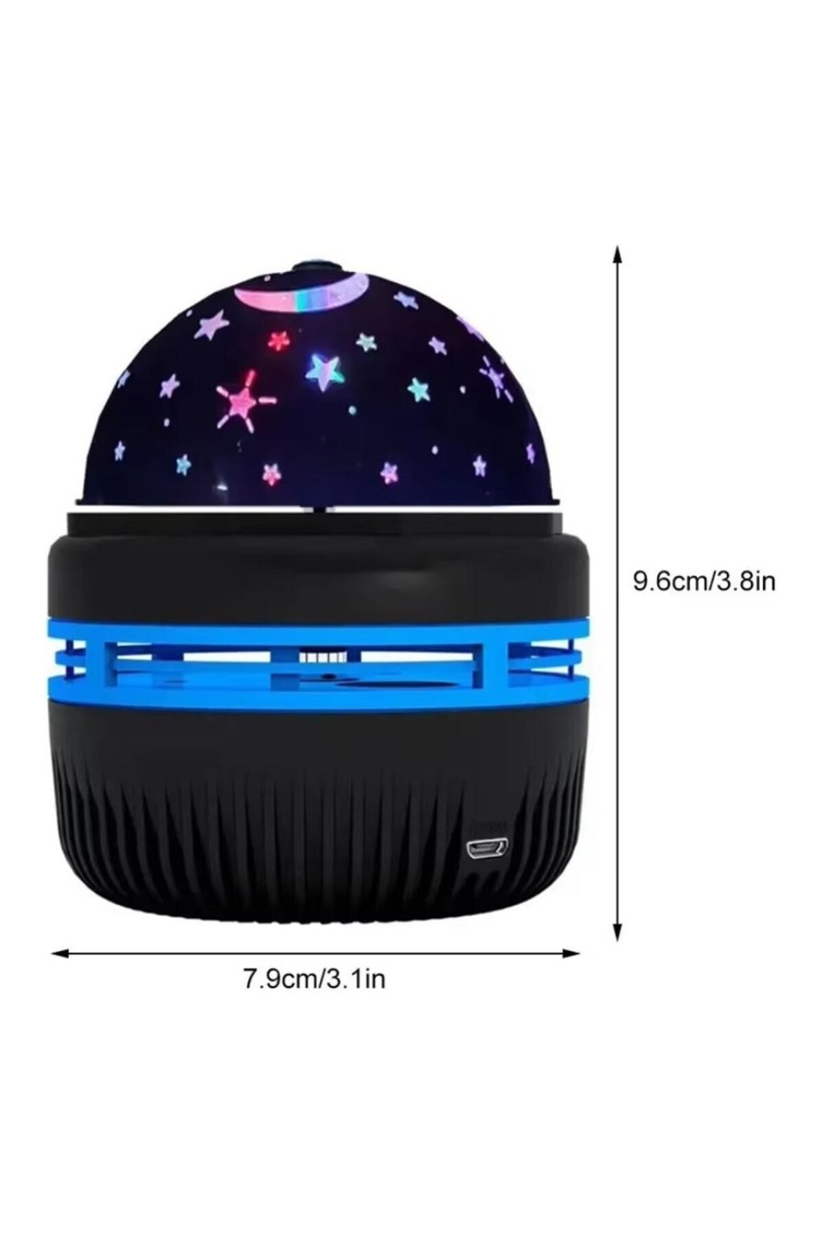 Genel Markalar Projektörlü Yansıtmalı Çocuk Bebek Odası Gece Lambası siyah kasa mavi halkalı mini fotoğrafı 3 (önizleme)