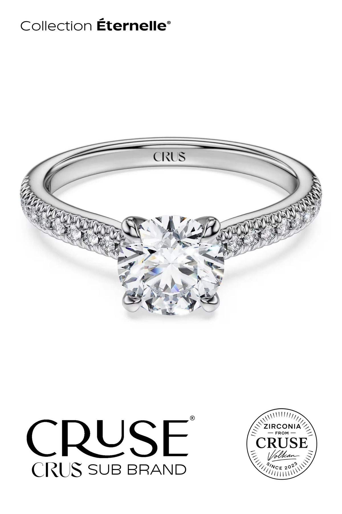 Cruse 925 Ayar Gümüş Tektaş Yüzük 18 Ayar Beyaz Altın Kaplama Işıklı Kutu