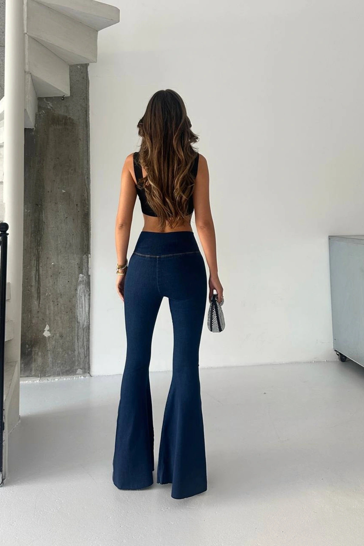 Harmony  Lacivert Extra Geniş Paça Tayt Formunda Yüksek Bel Likralı İspanyol Jeans - Görsel 6