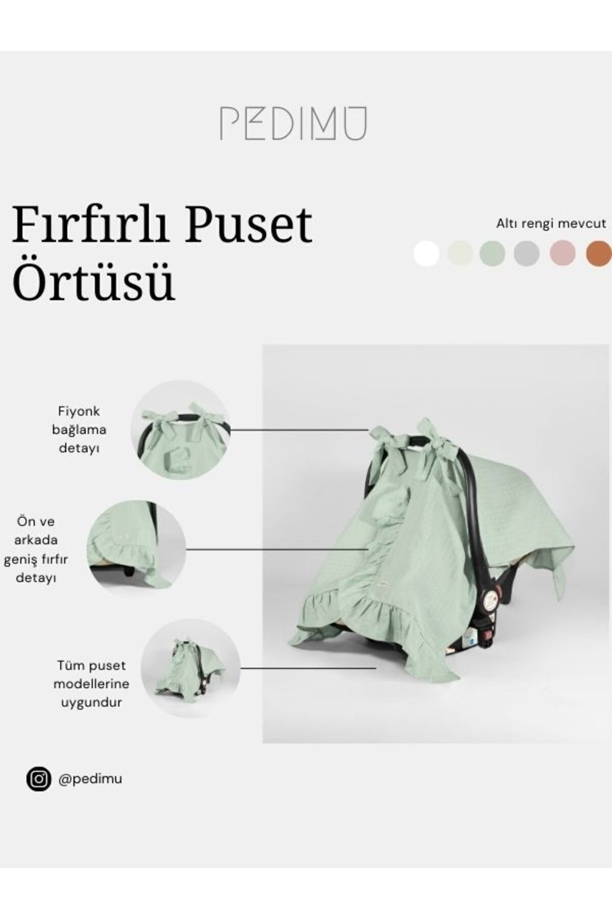 Pedimu Müslin Nilyeşili Fırfır Detaylı Puset Örtüsü fotoğrafı 3 (önizleme)