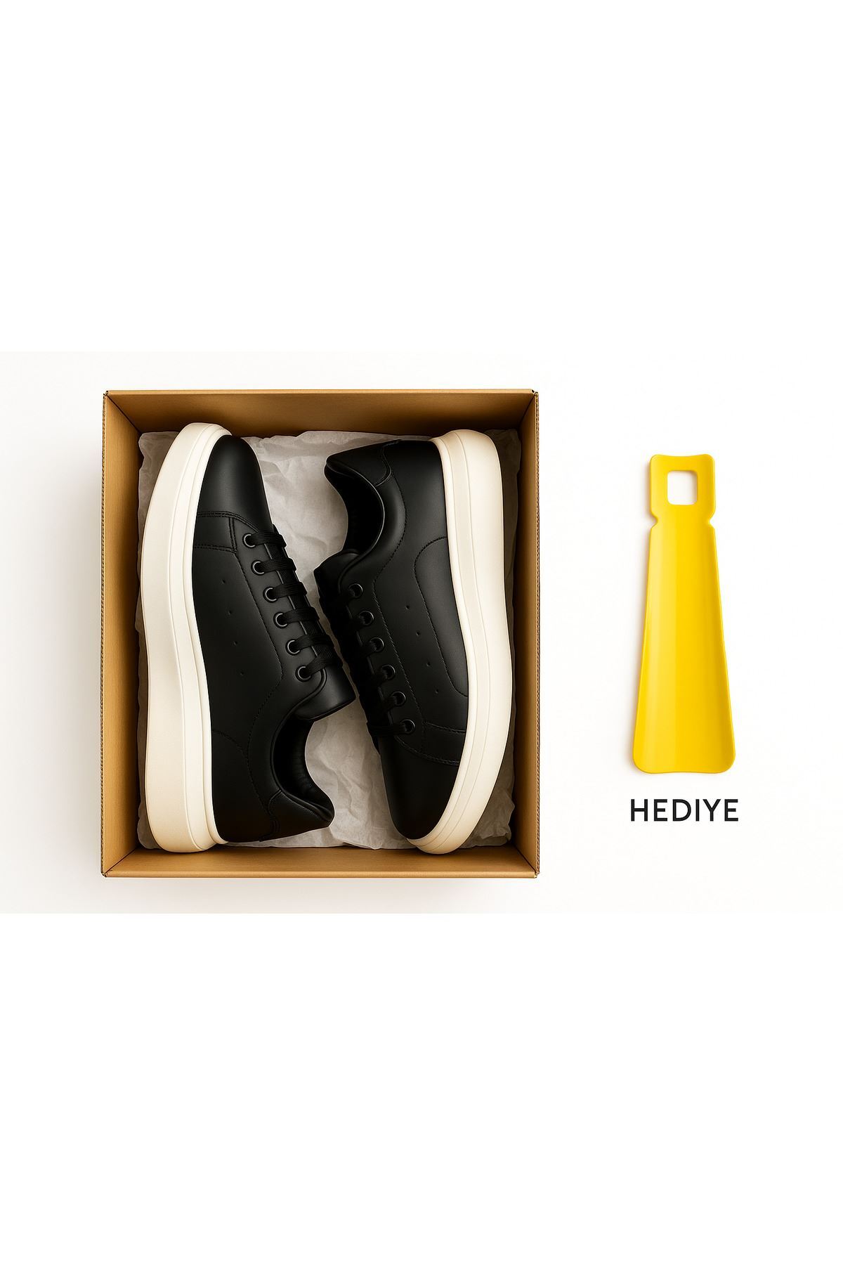 Pluvia Shoes Siyah Deri Bağcıklı Yüksek Tabanlı Erkek Sneaker - Fiyatı
