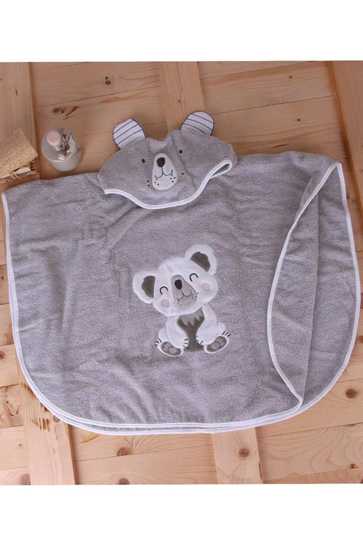 yenibagshop %100 Pamuk Yuvarlak Koala Çocuk Banyo&Plaj Panço Havlu Gri Tek Ebat