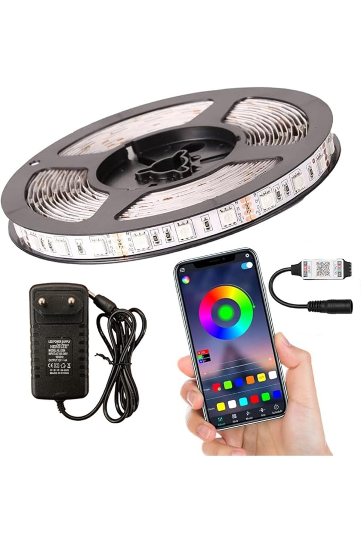 SoyluhanStore Şerit Led Set Tak Çalıştır Bluetoothlu ve Müziğe Duyarlı 5050 3 Çipli İç Mekan Silikonsuz (5 Metre)