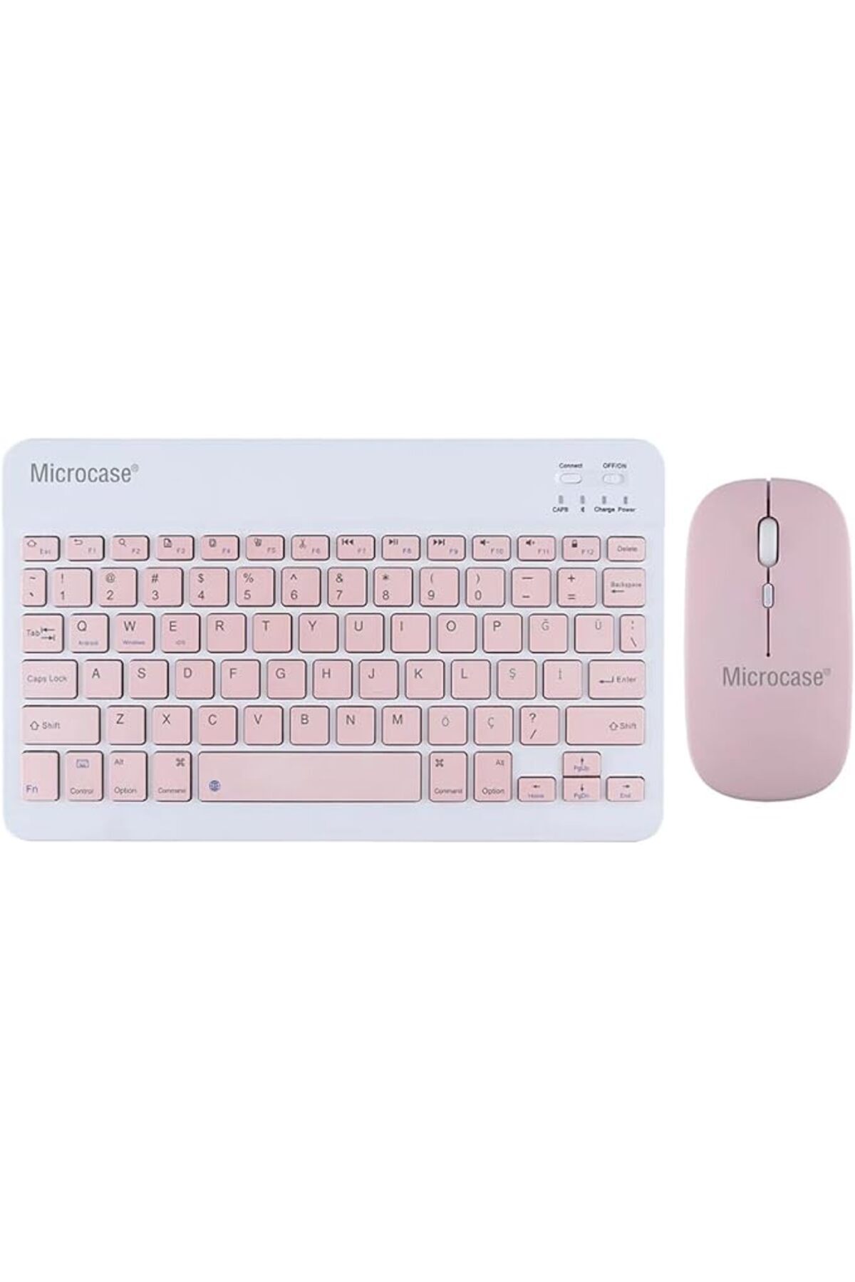 SoyluhanStore Tablet ve Telefonlar için Türkçe Q Bluetooth Klavye ve Mouse Set - AL3476 (Pembe)