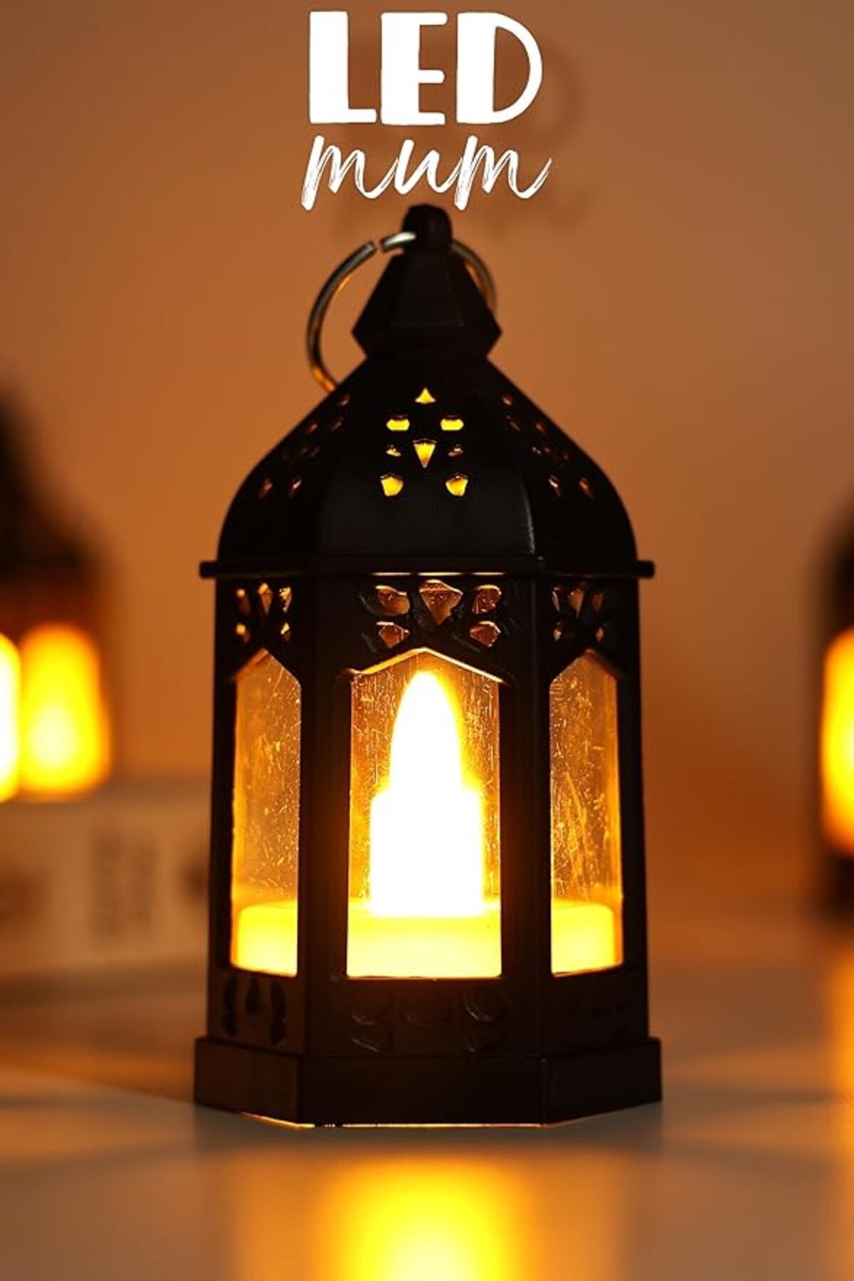 SoyluhanStore Mum Retro Sokak Lambası Tip Dumansız Pilli Alevli Dekoratif Yapay Mum Işıldak Siyah 1036-5