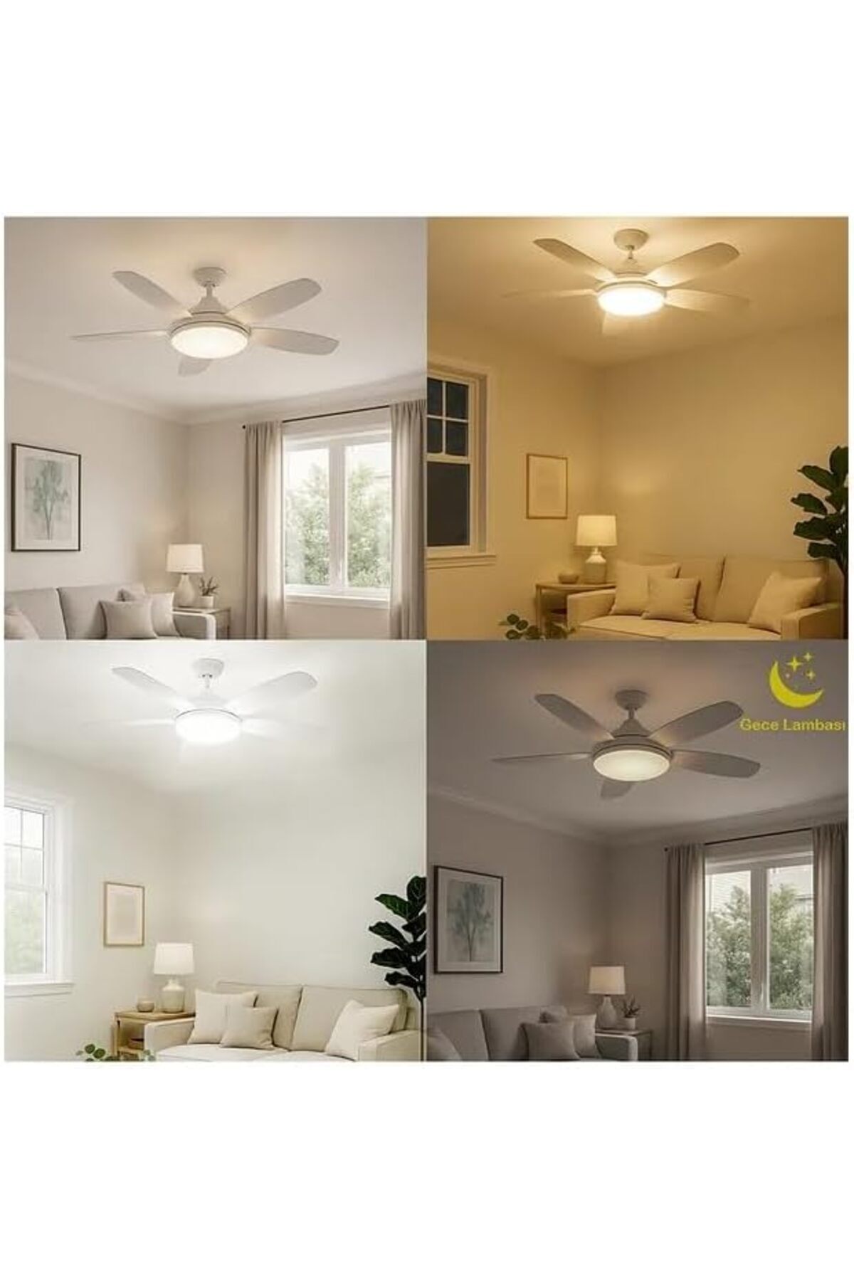 SoyluhanStore Vantilatörü LED Ampul 81 cm Büyük Boy 3 Kademe Fan 3 Işık Modu Kumandalı E27 Uyumlu