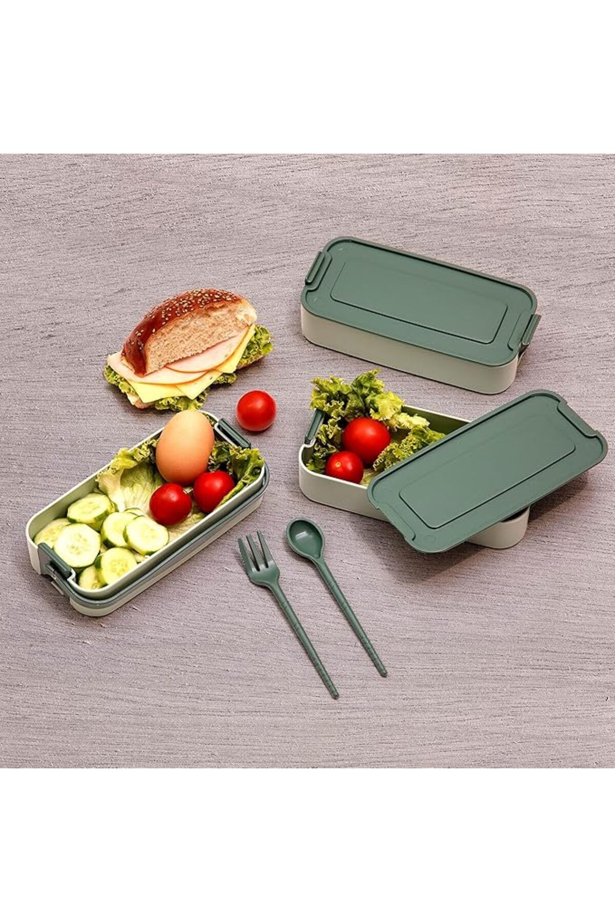 SoyluhanStore 3 Katlı Beslenme Kutusu Yemek Taşıma Kabı Kaşık - Çatallı Sefer Tası Beslenme Seti G-770 (YEŞİL)
