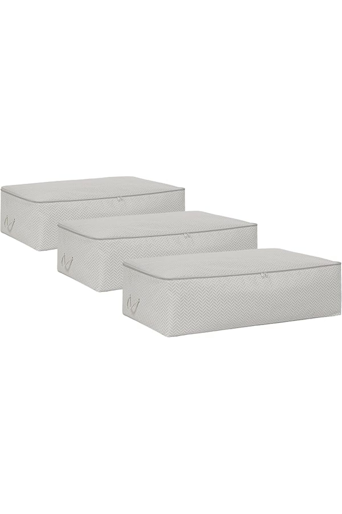 salesalbutik Home Textile 3'lü Mega Boy Gri Balıksırtı Baza Altı Hurç Set 74 x 46 x 22 cm