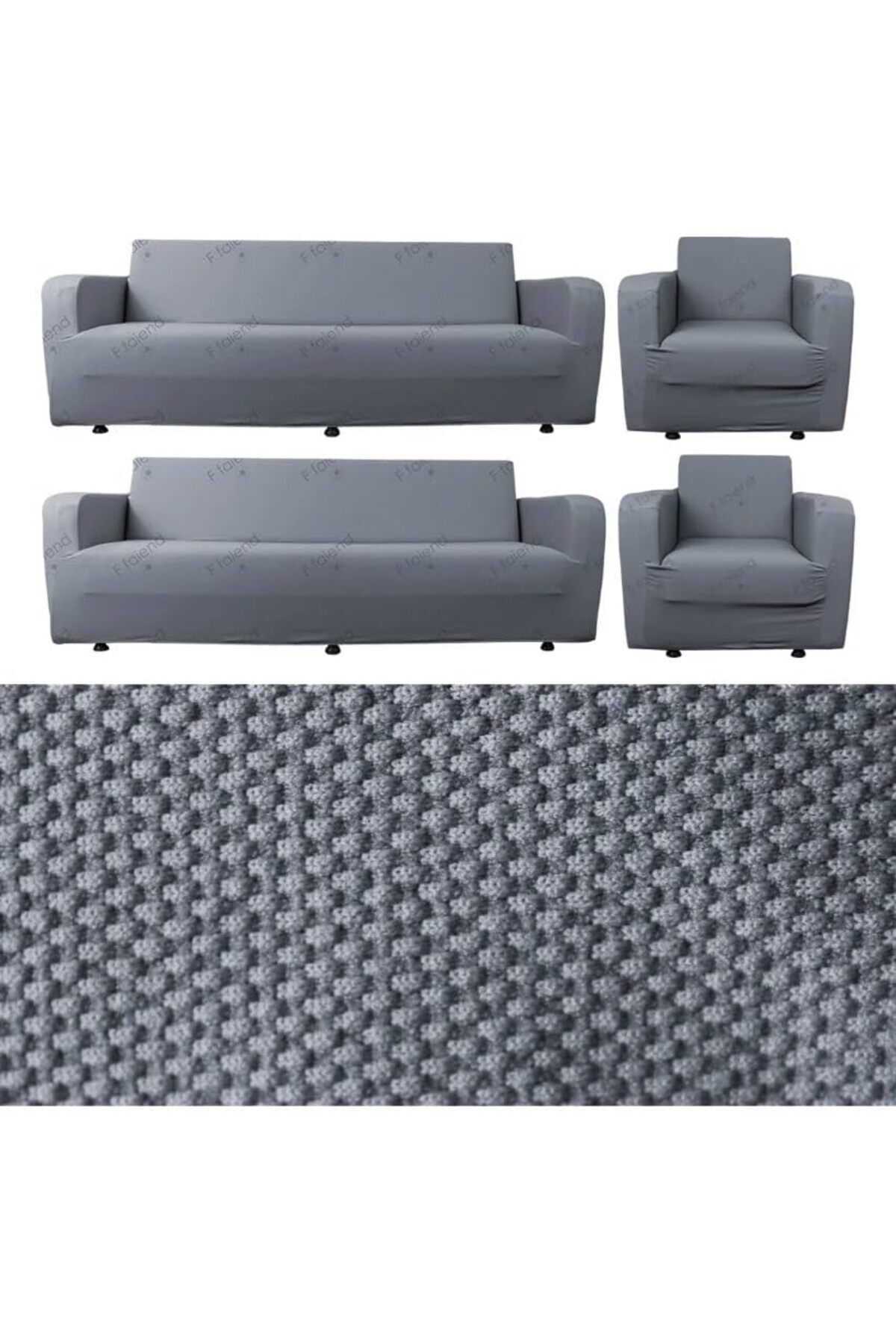 yenibagshop Desen Lastikli Kanepe Örtüsü Takımı, 3+3+1+1, Gri