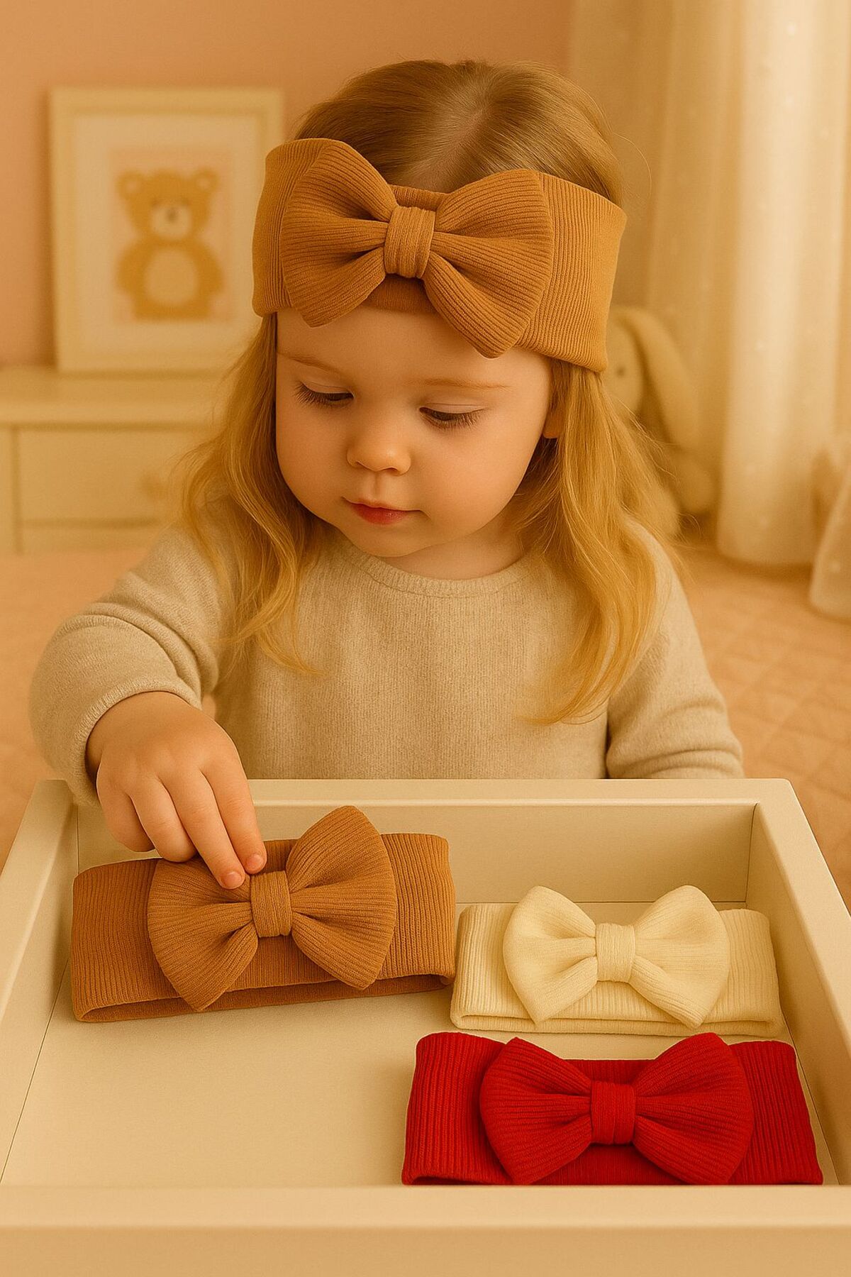 Pico Baby Kız Bebek & Çocuk Fiyonklu Çift Kat Bandana 4'lü Set (Kahverengi/Kırmızı/Krem/Ekru) fotoğrafı 2 (önizleme)