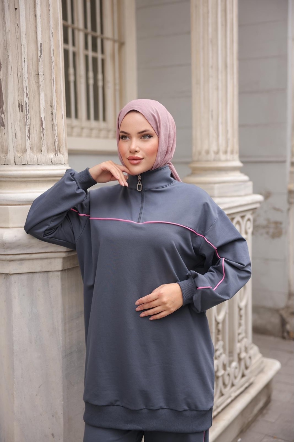 MİMİ Luxury Wear Tesettür Eşofman Takımı Ikili Takım Fermuarlı Yaka