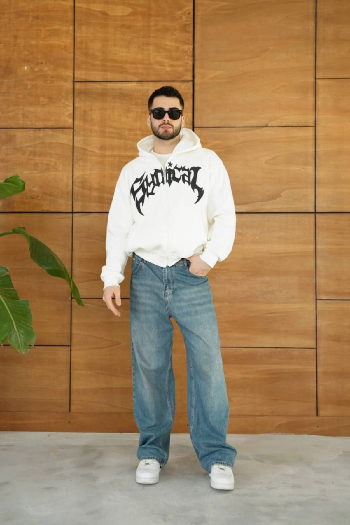 Erkek Kapüşonlu Sweatshirt Hoodie 3 İplik Şardonlu Pamuklu Kumaş, Önü Baskılı, Fermuarl