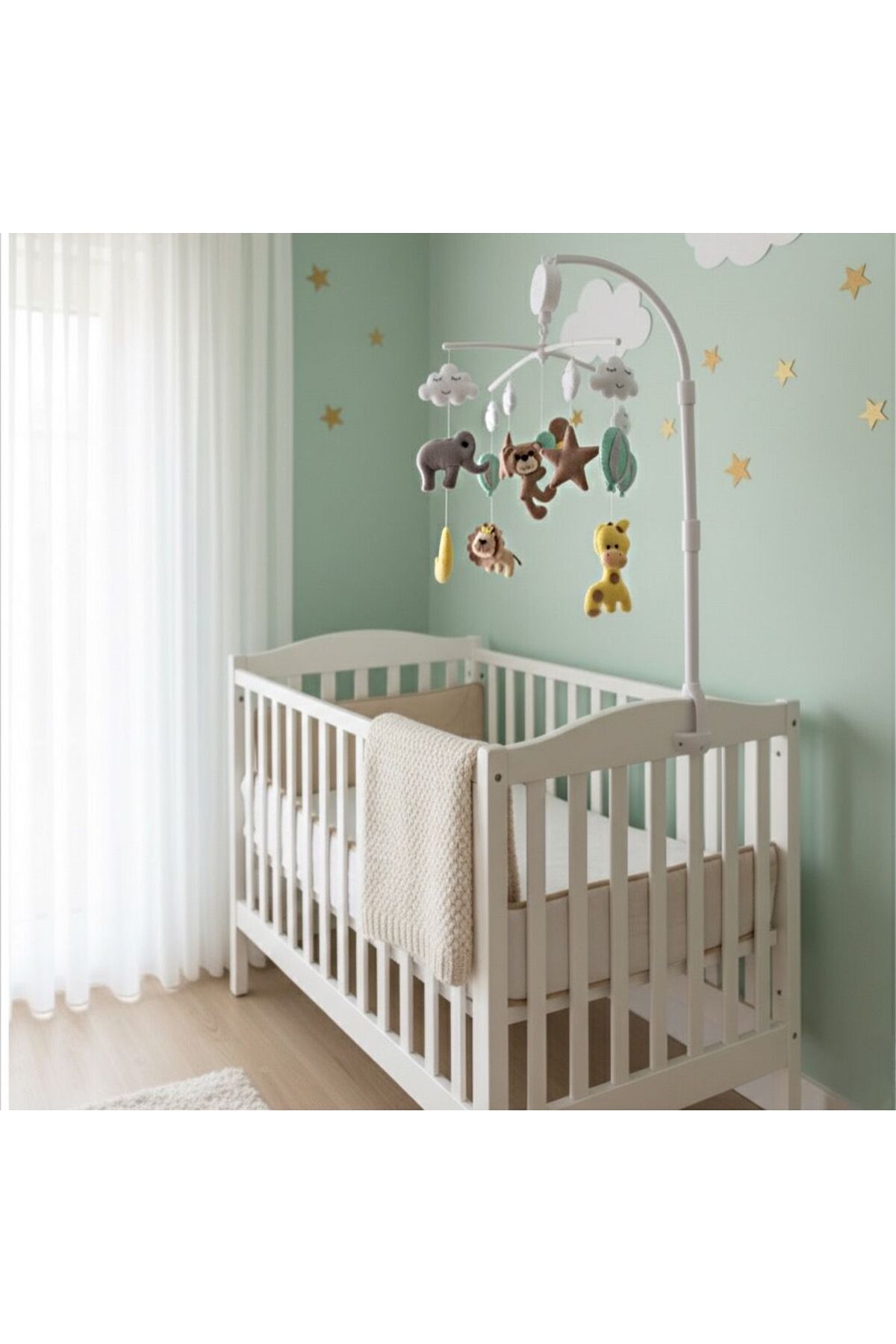 Leobabyroom Kahve Bulutlu Mint Renkli Hayvan Figürlü Bebek Odası Avize Abajur Çerçeve Dönence Tasarım Set fotoğrafı 2 (önizleme)