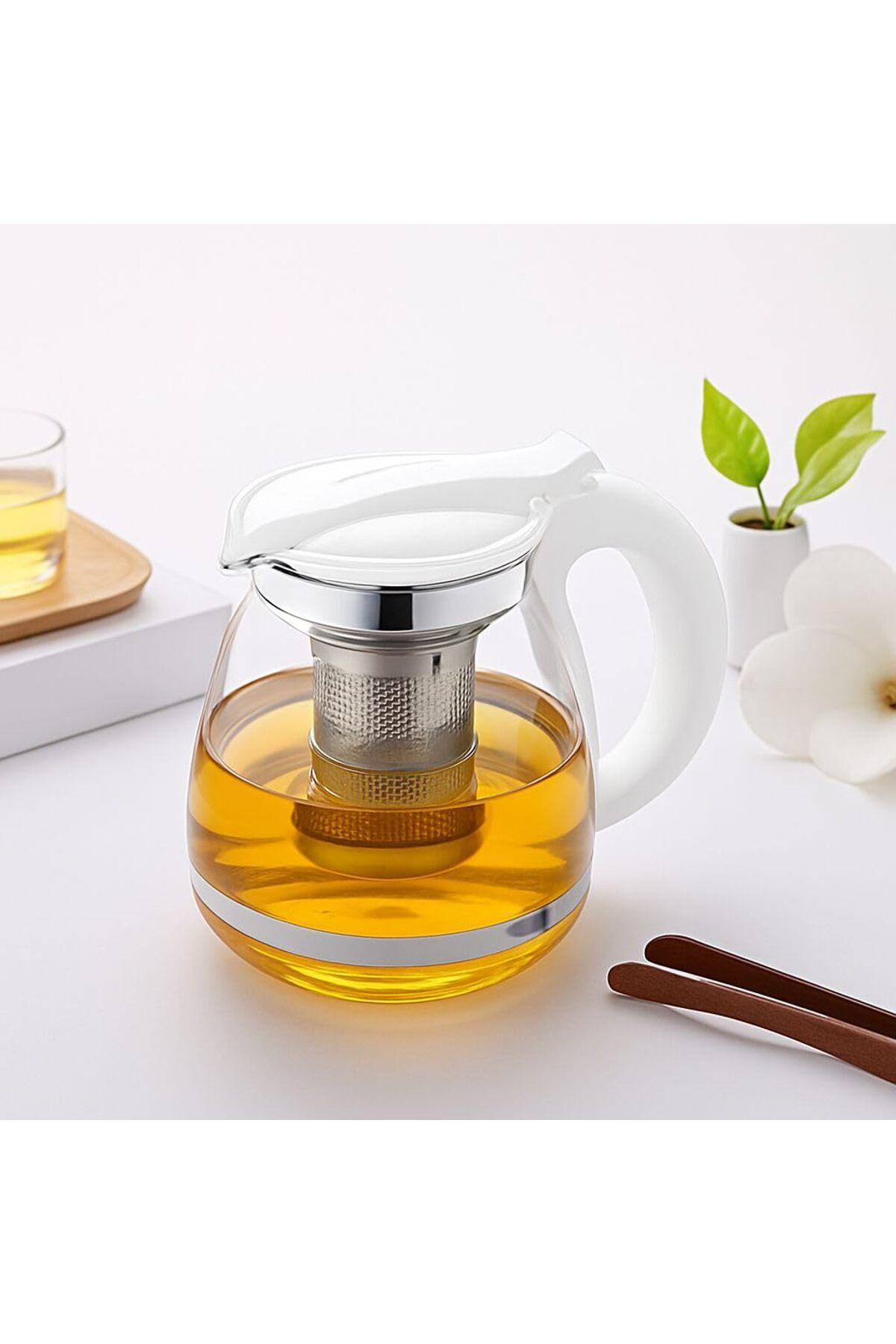 Shop a Way Cam Çaydanlık Filtre Kolu Isıya Dayanıklı Cam Çaydanlık Süzgeçli Cam Demlik Çay Süzgeci Beyaz Kapakl