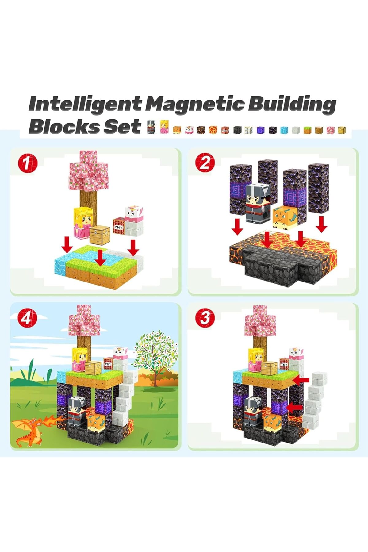 ۲۸۵ تکه بلوکهای مغناطیسی آموزشی STEM برای کودکان بالای ۳ سال