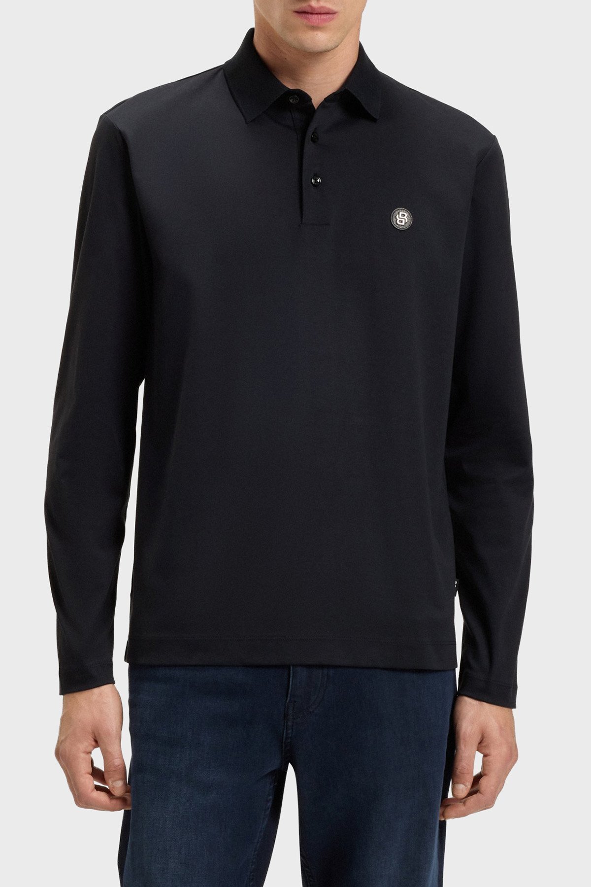 باس پولو شرت مردانه، آستین بلند، نخی، فیت راحت، سرمه‌ای، کد ۵۰۵۲۳۹۱۷-۴۰۶