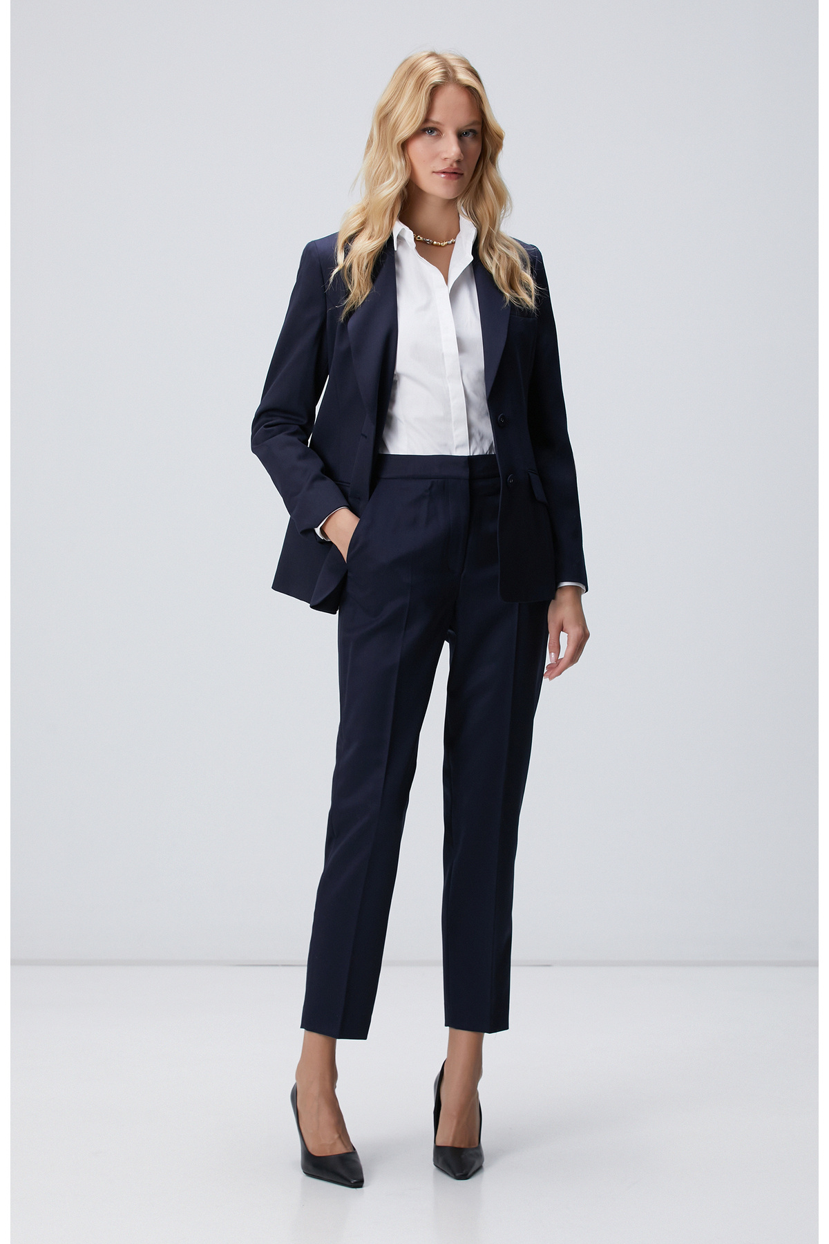 Navy Blue Wool Blend Pants