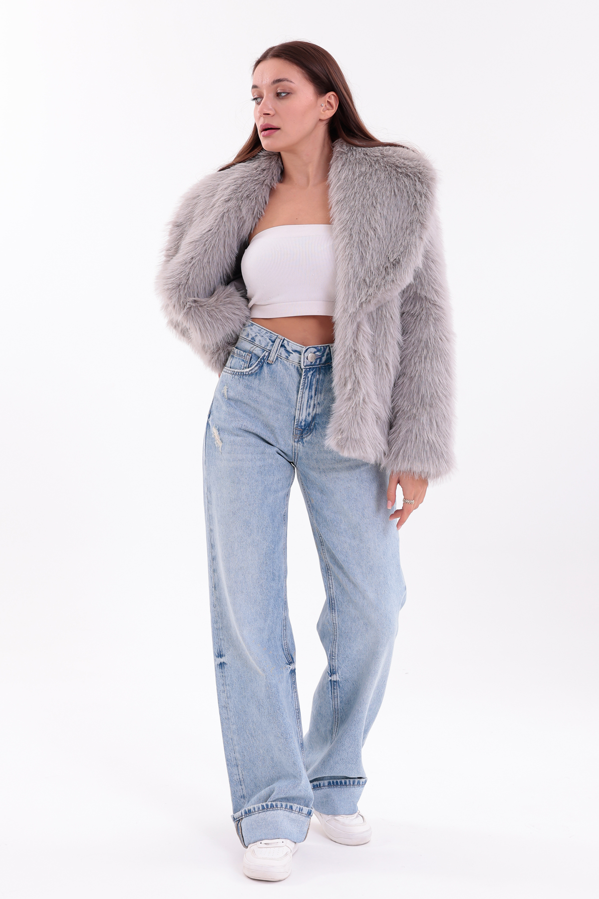 Darkly Jeans Kadın Açık Mavi Yüksek Bel Straight Fit Wide Leg Pantolon görsel 2