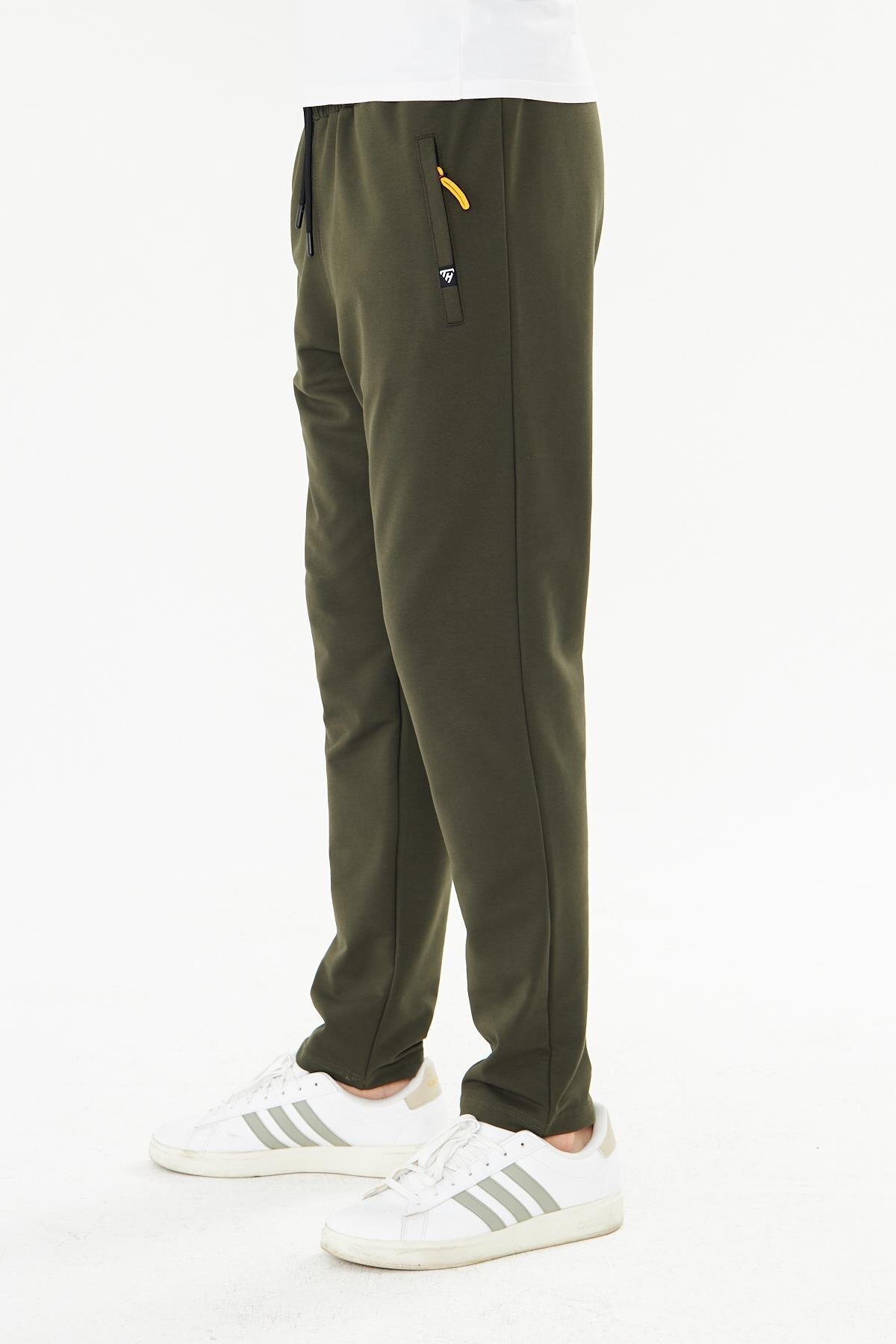 TRENDHİLL Büyük Beden Erkek Pamuklu Fermuarlı Cepli Eşofman Altı Haki 7814B-H