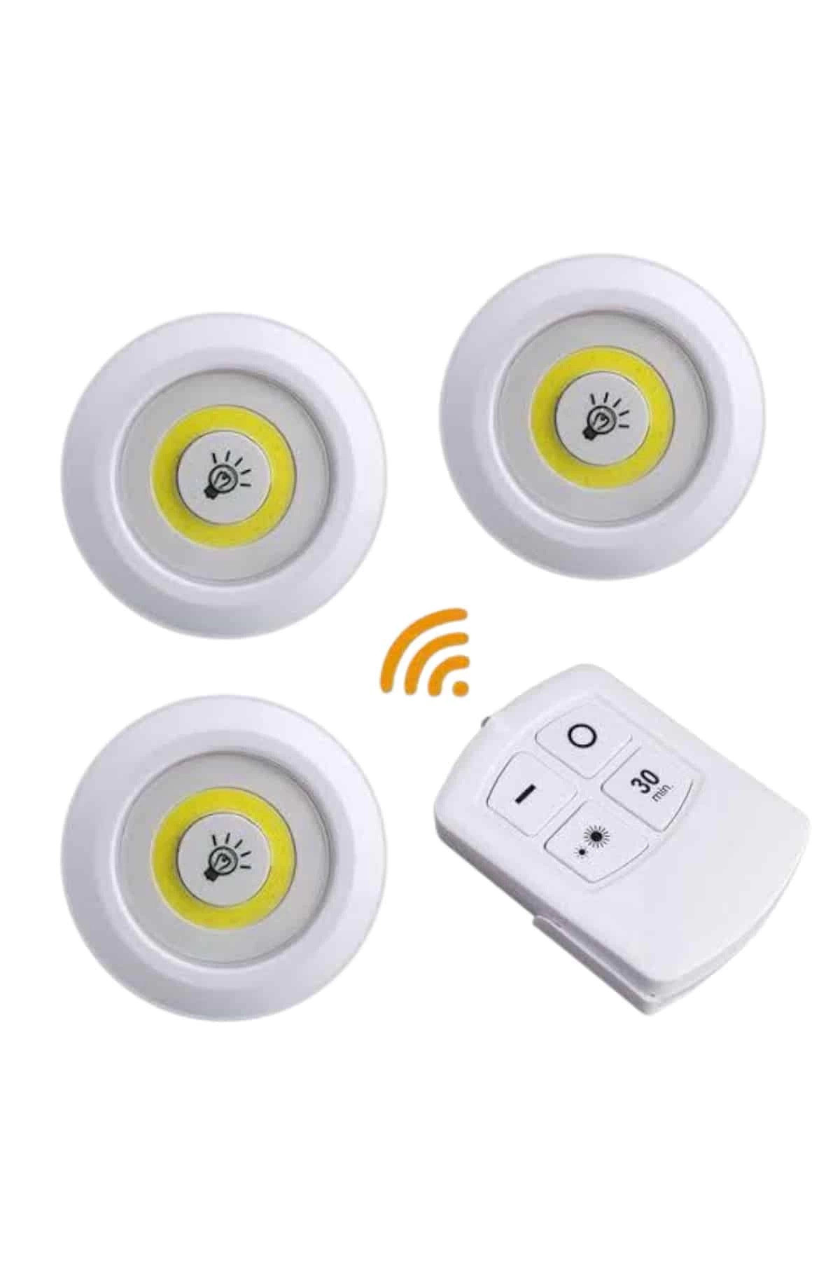 Kuzgun Ticaret BFS Led Lamba 3'lü Uzaktan Kumandalı Yapışkanlı