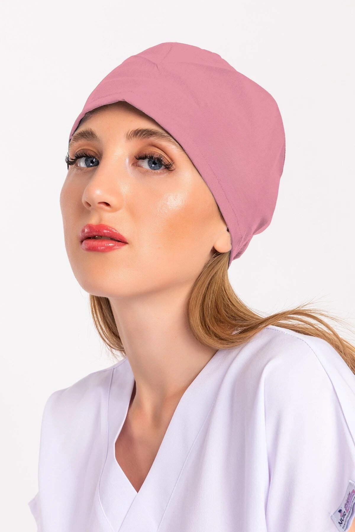 Nur Medikal Giyim Unisex Düz Koyu Pudra Renk Cerrahi Boneler Doktor Ameliyat Saç Bonesi
