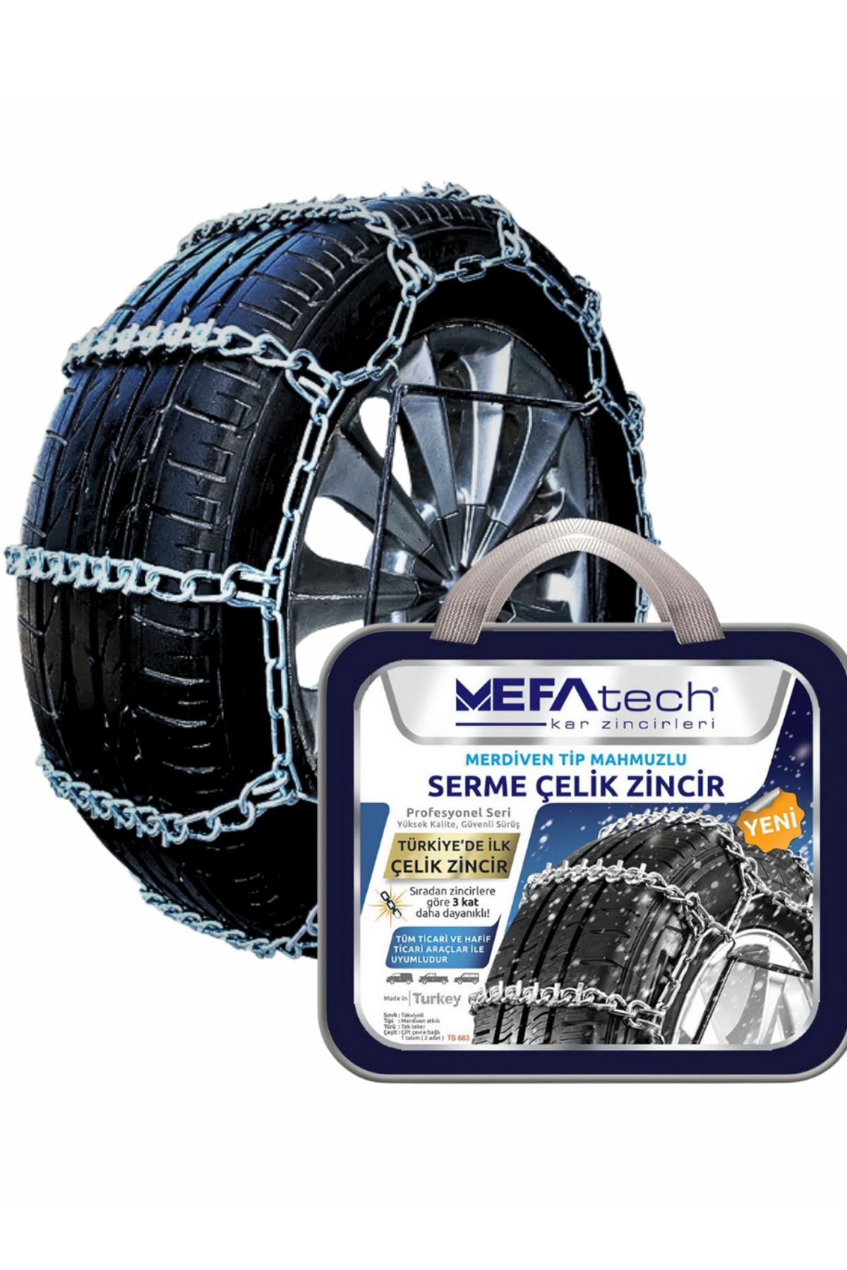 MEFATECH Merdiven Tip Mahmuzlu Serme Çelik Araç Kar Patinaj Zinciri 235 x 65 x r16 / 6 mm