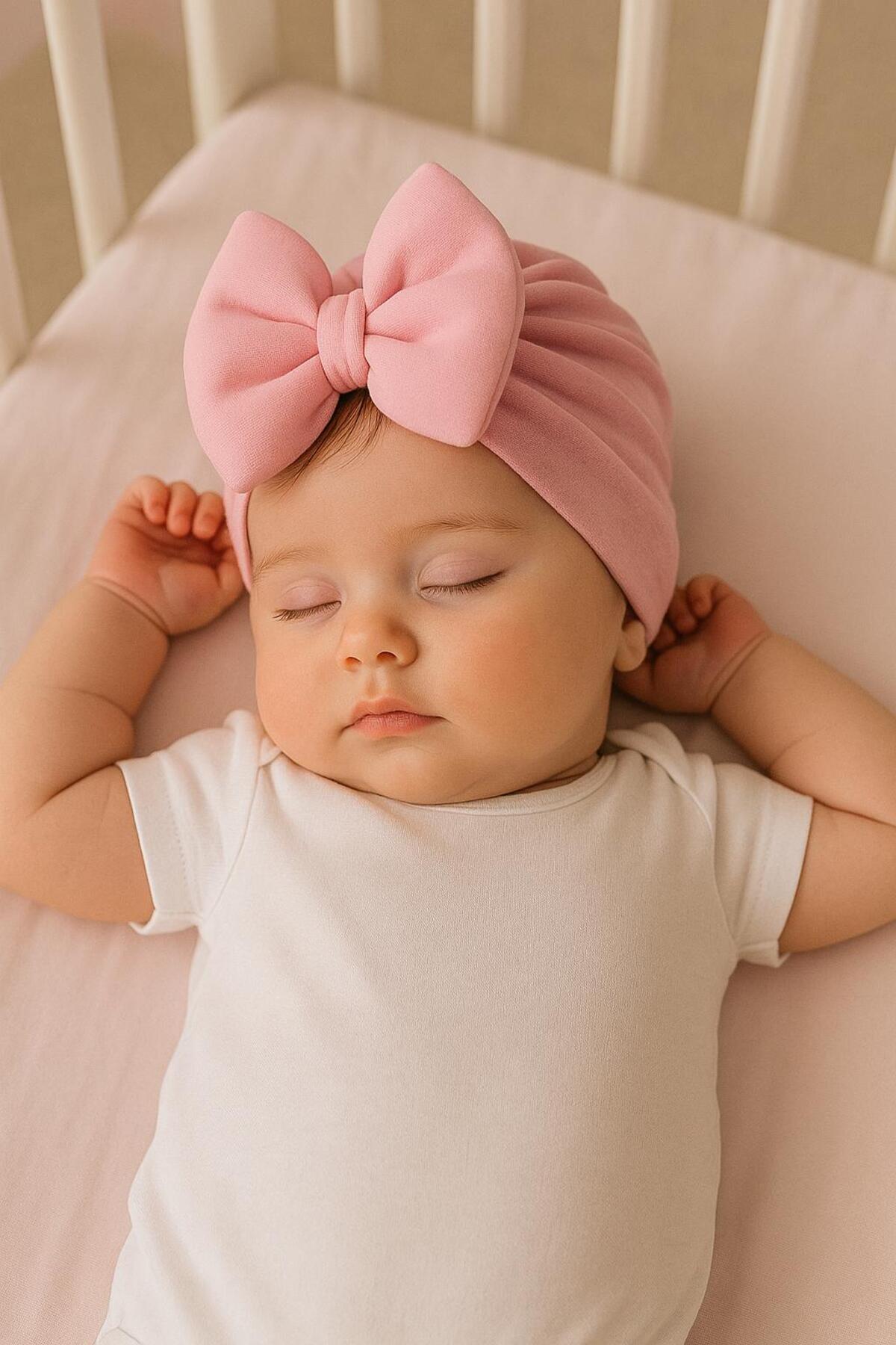 BYS BABY FASHION Yenidoğan Kız Bebek / Kız Çocuk Fiyonklu Çift Kat Bone 0-12 Ay Arası Kullanıma Uygundur fotoğrafı 4 (önizleme)